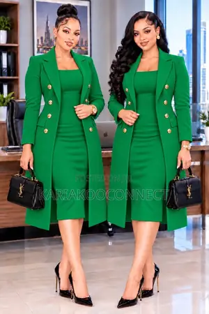 Women's Long Double-Breasted Coat and Midi Dress Set