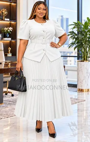 Women's Button-Front Top and Pleated Maxi Skirt Set