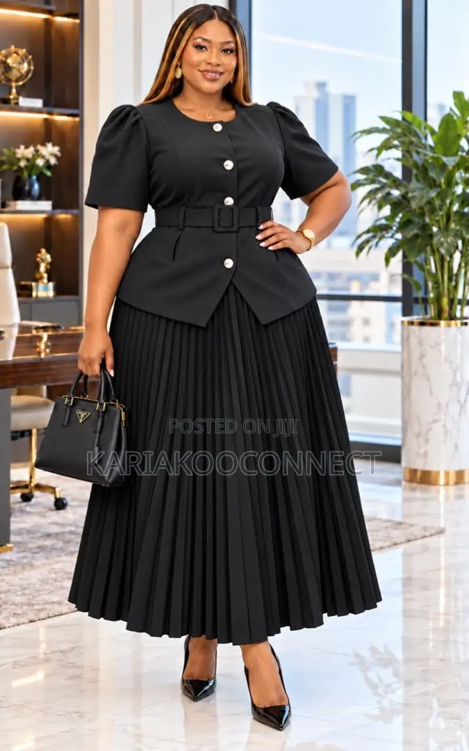 Women's Button-Front Top and Pleated Maxi Skirt Set