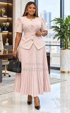 Women's Button-Front Top and Pleated Maxi Skirt Set