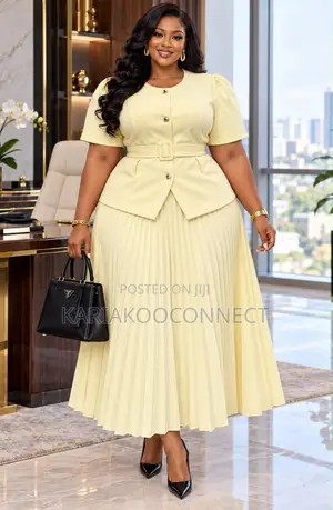 Women's Button-Front Top and Pleated Maxi Skirt Set