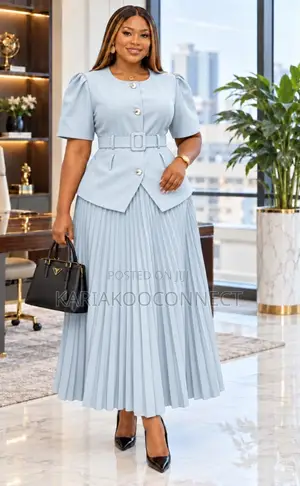 Women's Button-Front Top and Pleated Maxi Skirt Set