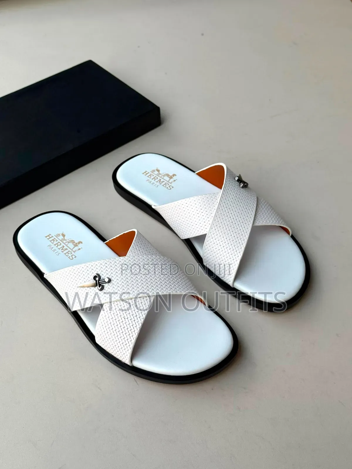 Black&white H Design Men's Leather Sandals