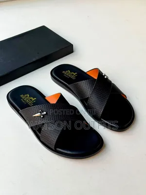 Black&white H Design Men's Leather Sandals