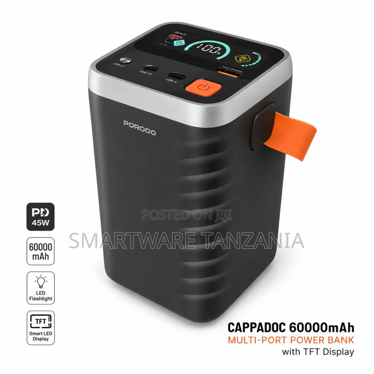 Porodo Cappadoc 60000mAh Multi-Port Power Bank With TFT Display, 45W