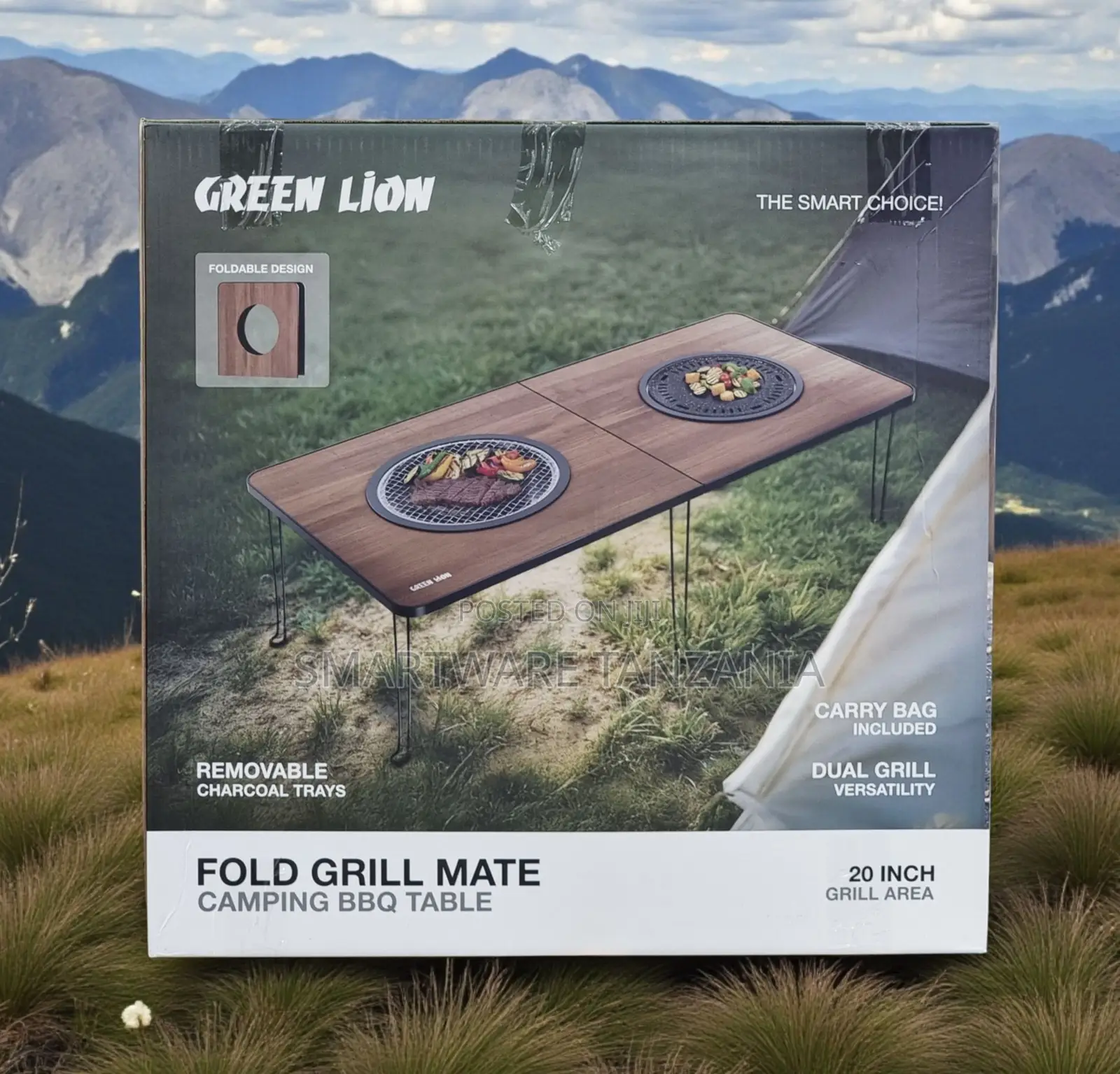 Table Mate Griddle Green Lion Fold Grill Mate Camping BBQ Table, 20 Inch Dual Grill Area ...