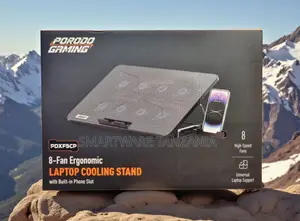 Porodo Gaming 8-Fan Ergonomic Laptop Cooling Stand With Phone Slot
