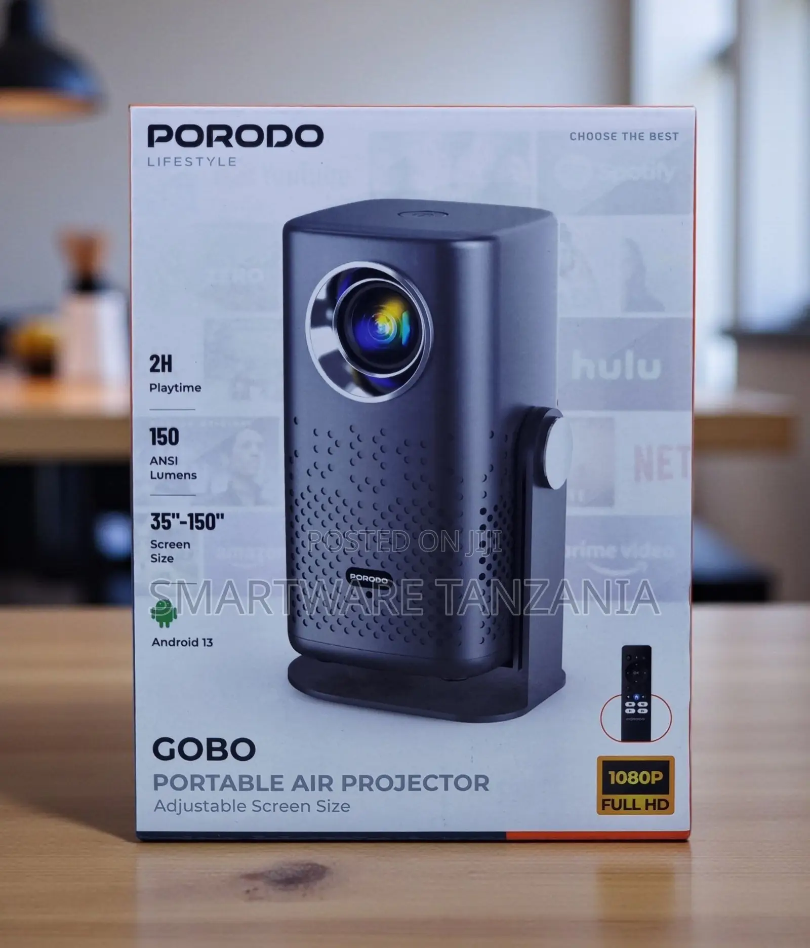 Porodo Gobo Portable Air Projector 150 ANSI Lumens, 1080P Full HD