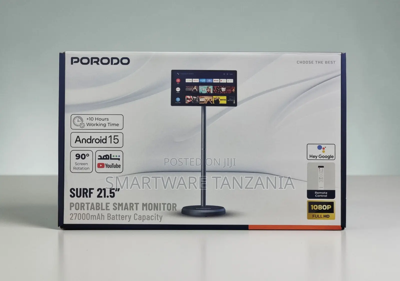 Porodo Surf 21.5" Portable Smart Monitor, 27000mAh, 1080P Resolution