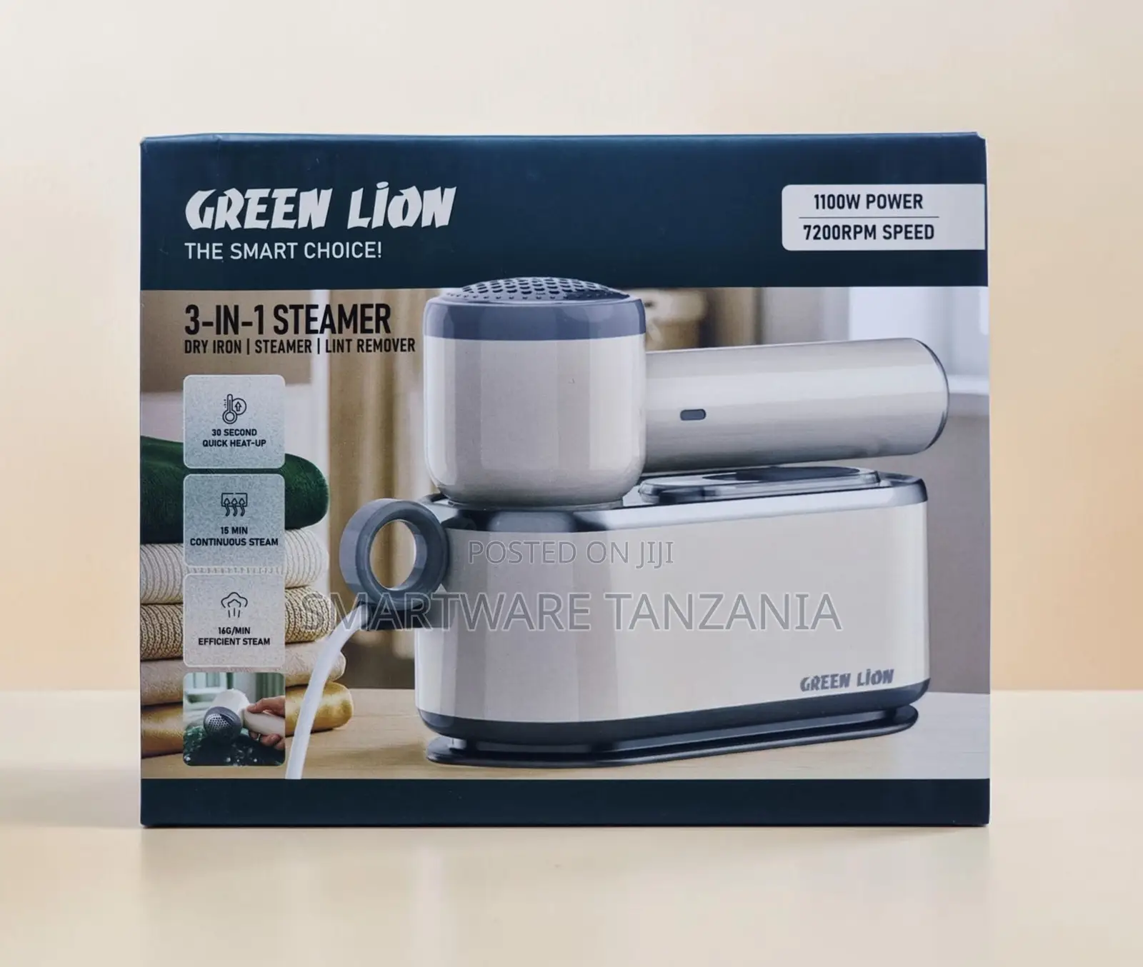 Green Lion 3-in-1 Steamer Dry Iron, Steamer, Lint Remover, 1100W Power