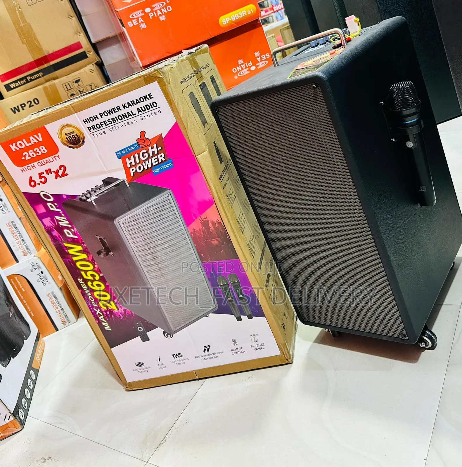 KOLAV-2638 Portable Karaoke Speaker Dual 6.5" Woofers, 2 Wireless Mics