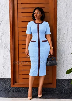 Tweed Sheath Midi Dress With Burgundy Trim