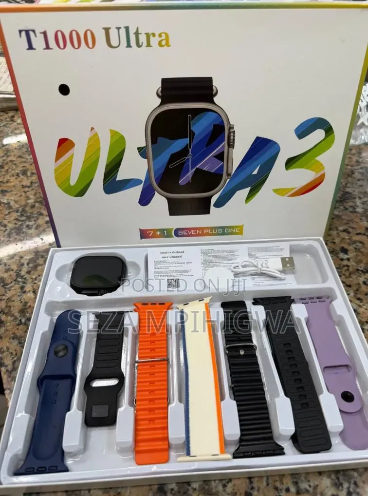 Smartwatch T1000 Ultra 3 (7 in 1 Set) Yenye Kamba 7 Za Ziada