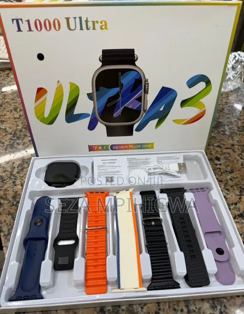 Smartwatch T1000 Ultra 3 (7 in 1 Set) Yenye Kamba 7 Za Ziada