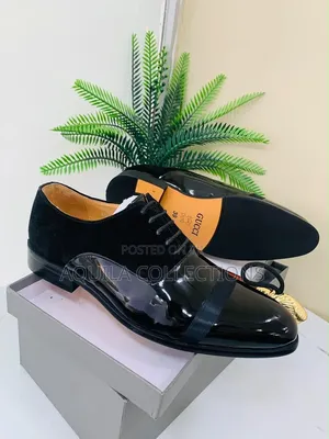 "Black Patent Leather & Suede Cap-Toe Oxford Shoes