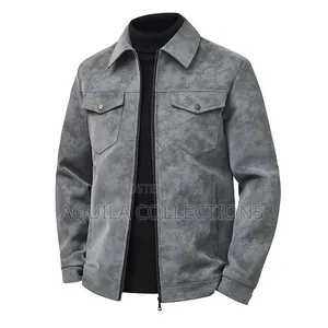 Men's Faux Suede Trucker Jacket With Snap Buttons