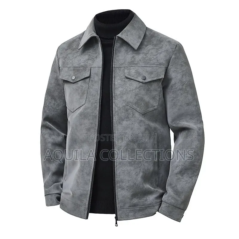 Men's Faux Suede Trucker Jacket With Snap Buttons