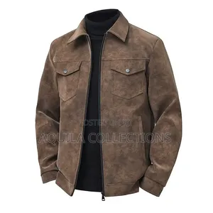 Men's Faux Suede Trucker Jacket With Snap Buttons