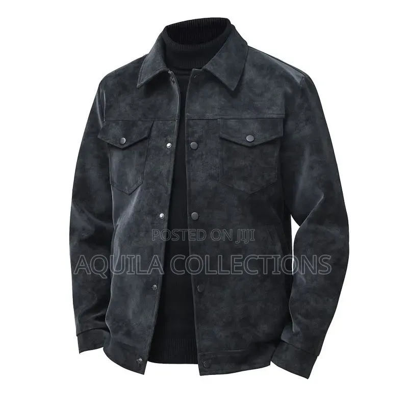 Men's Faux Suede Trucker Jacket With Snap Buttons