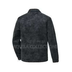 Men's Faux Suede Trucker Jacket With Snap Buttons