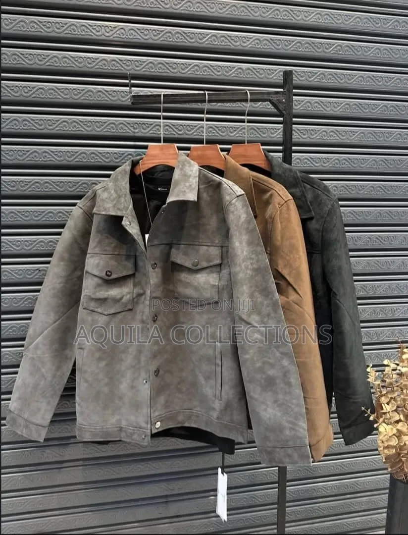 Men's Faux Suede Trucker Jacket With Snap Buttons