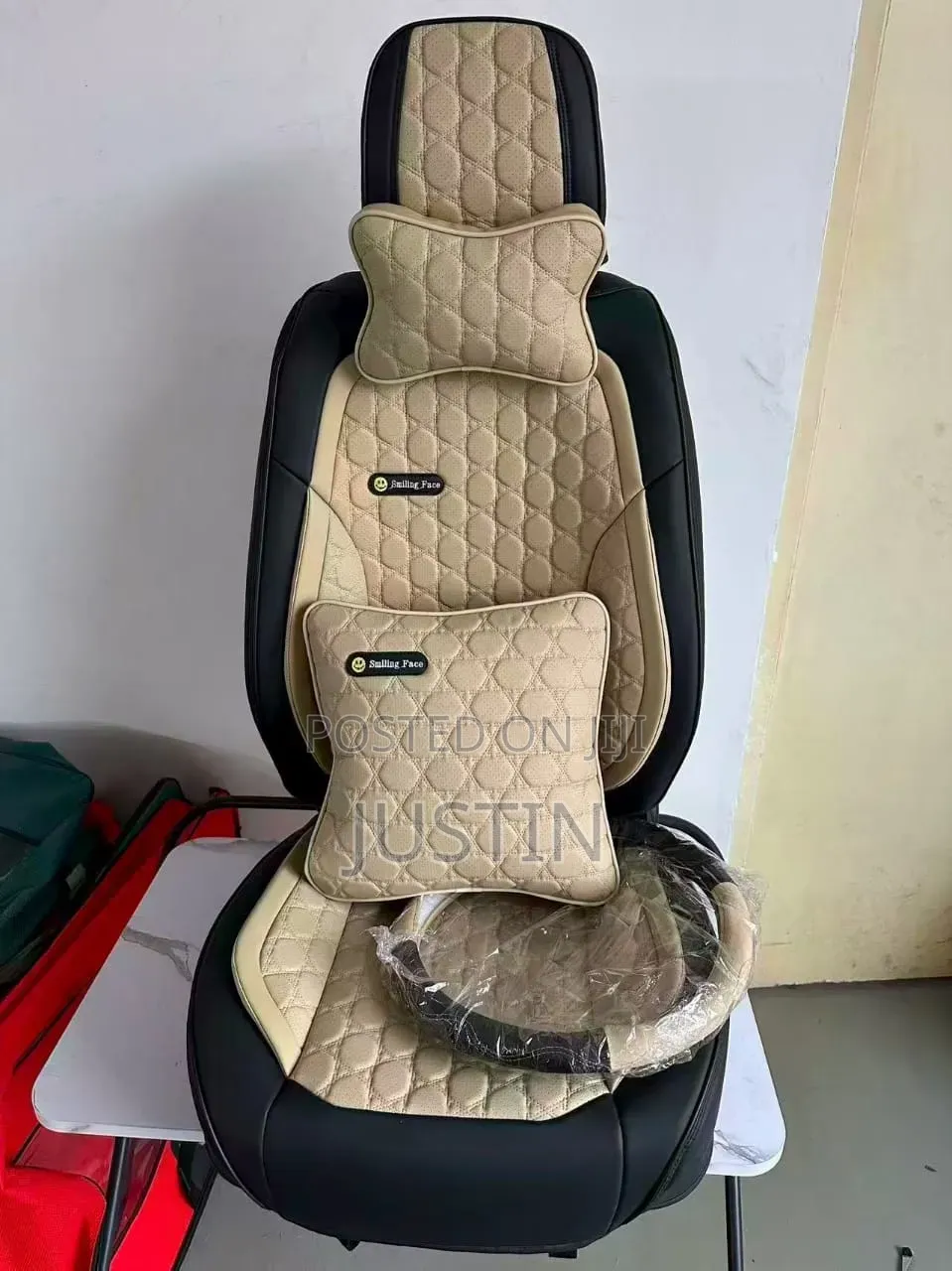 Seat Cover Set Nzima Ngozi + Cover Ya Steering - Rangi Black & Beige