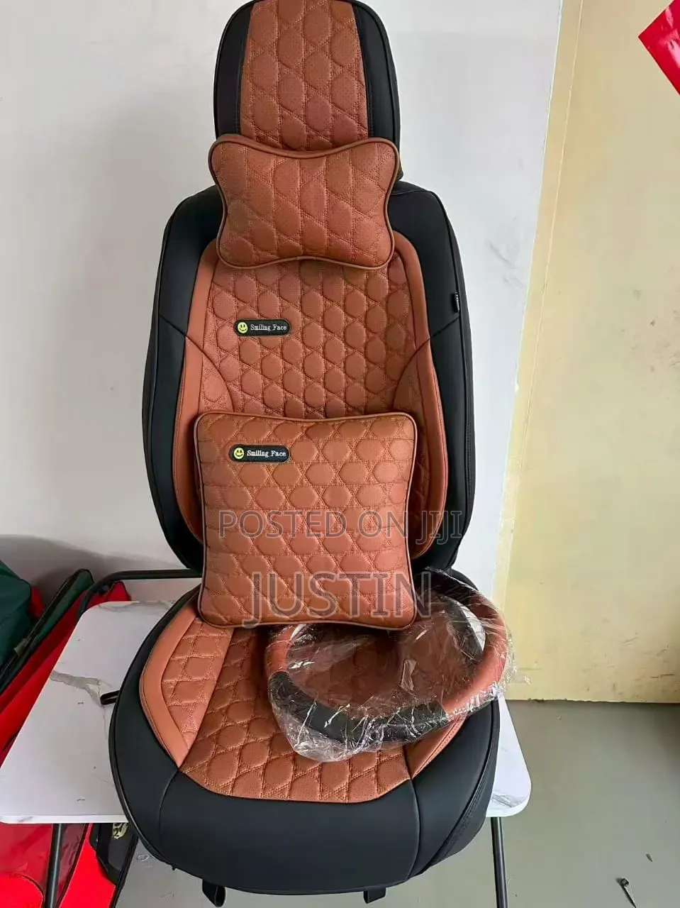 Seat Cover Set Nzima Ngozi + Cover Ya Steering - Rangi Black & Beige