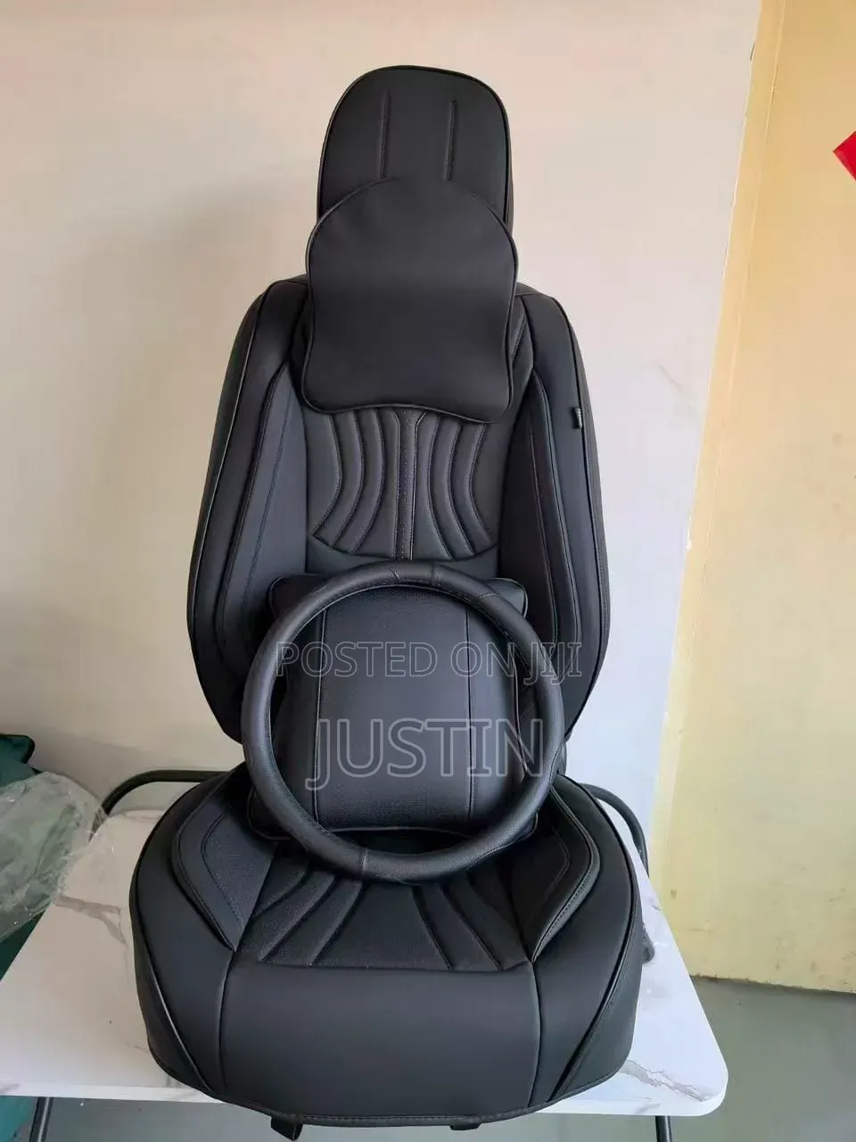 Seat Cover Set Nzima Ngozi + Cover Ya Steering - Rangi Black & Beige