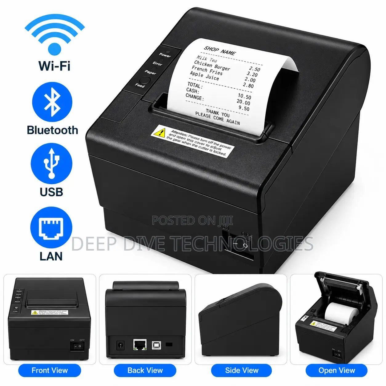 80mm Wireless Thermal Receipt Printer – WiFi, Bluetooth, USB & LAN