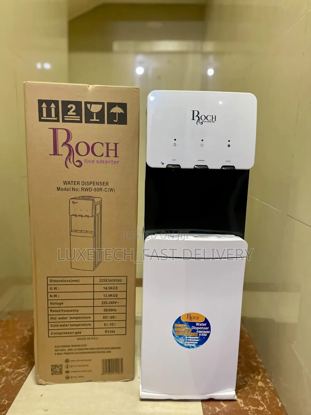Roch Water Dispenser 3 Taps With Fridge (Hot, Cold, and Warm Water)