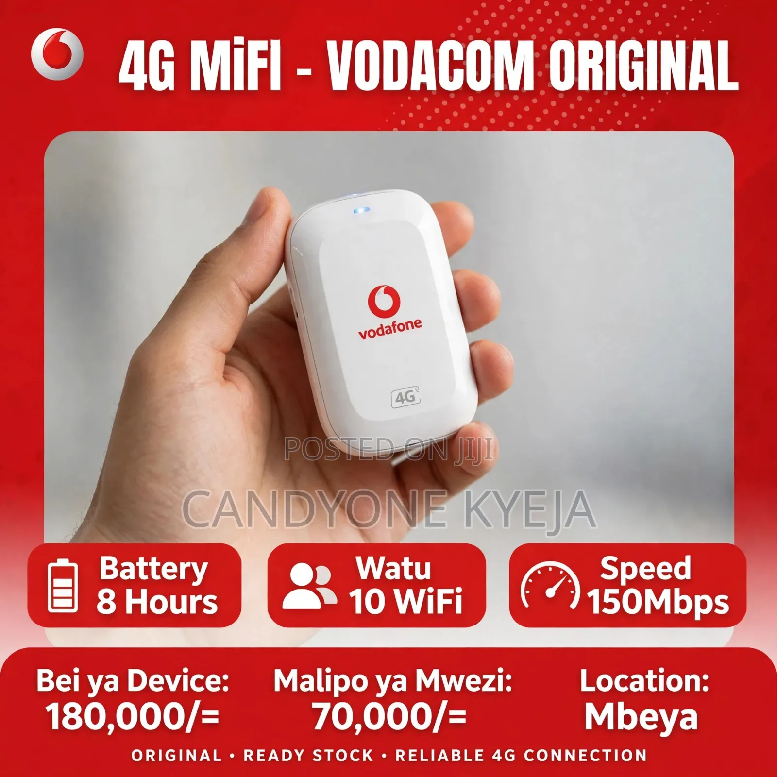 Vodacom 4G MiFi R207 Original-Bettry 8Hrs-Watu10