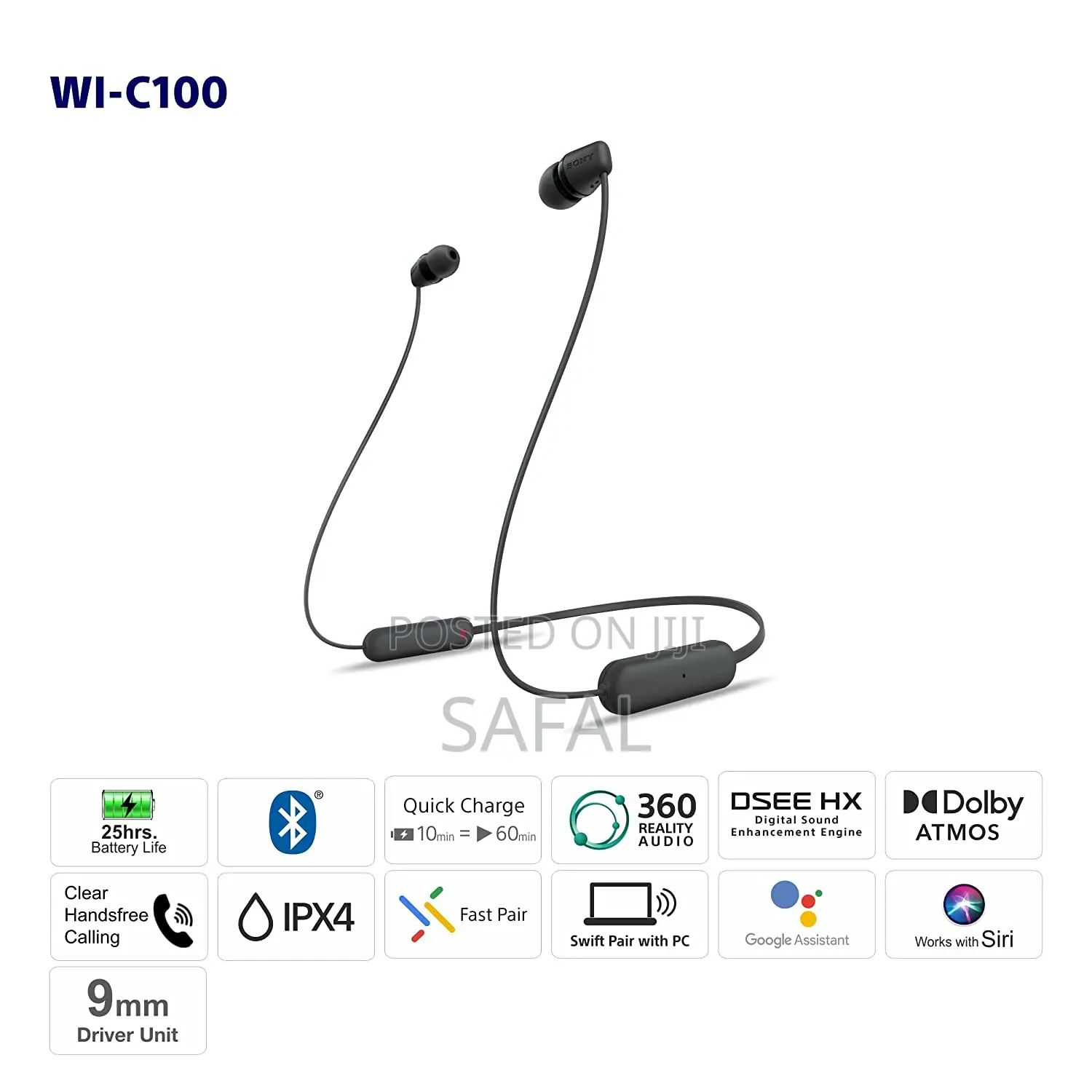 Sony WI-C100 Wireless Stereo Headset - Black