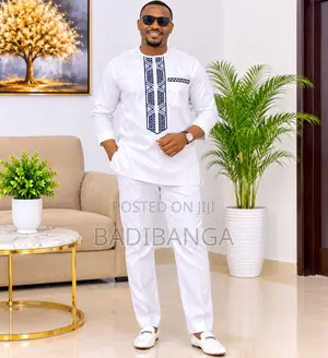 Men’s White Traditional Embroidered Two-Piece Outfit