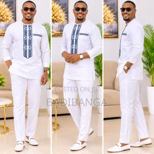 Men’s White Traditional Embroidered Two-Piece Outfit