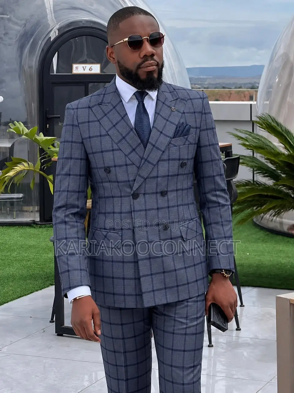 Double-Breasted Windowpane Check Suit