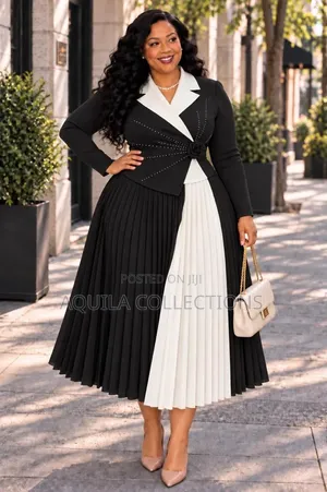 Colorblock Pleated Midi Skirt Set