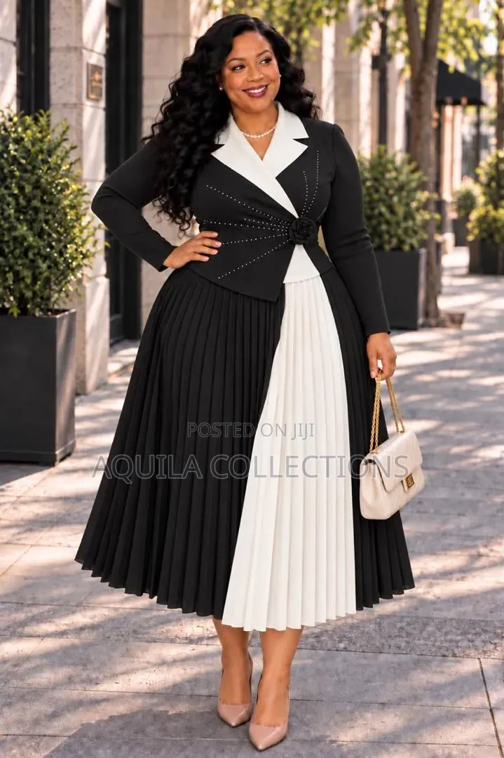 Colorblock Pleated Midi Skirt Set