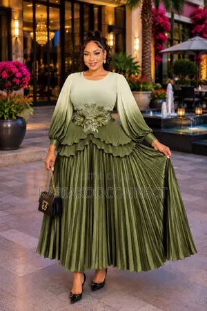 Ombré Pleated Maxi Dress With Floral Waist Detail