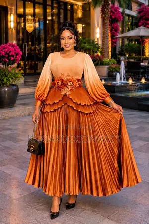 Ombré Pleated Maxi Dress With Floral Waist Detail