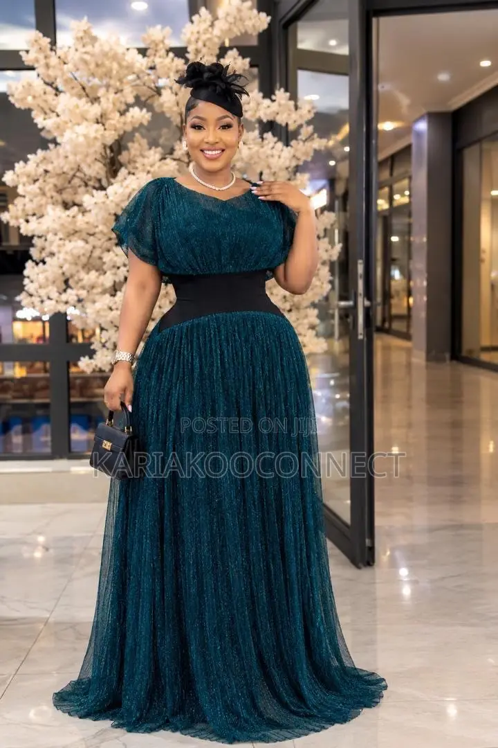 Shimmer Pleated Maxi Dinner Dress With Flutter Sleeves