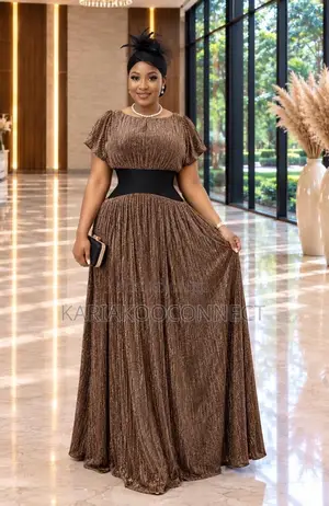 Shimmer Pleated Maxi Dinner Dress With Flutter Sleeves