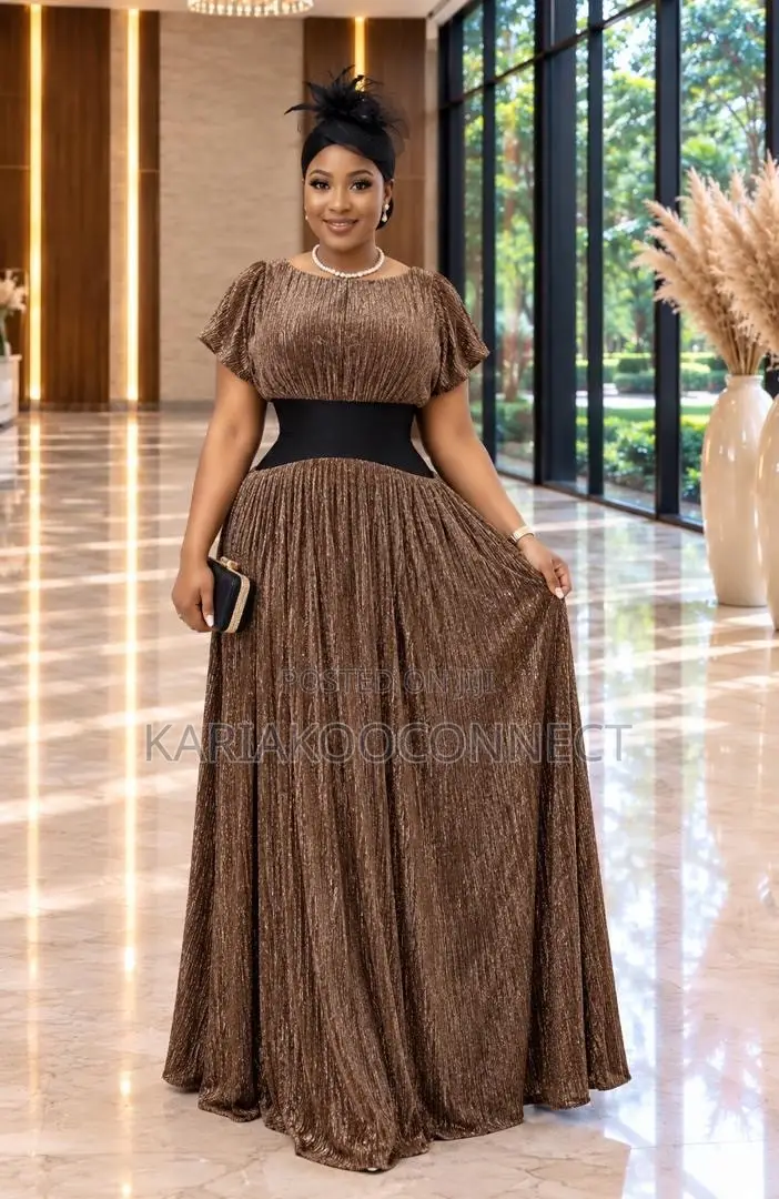 Shimmer Pleated Maxi Dinner Dress With Flutter Sleeves