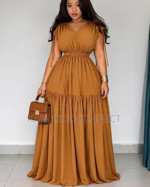 Camel Brown Flowy Tiered Maxi Dress