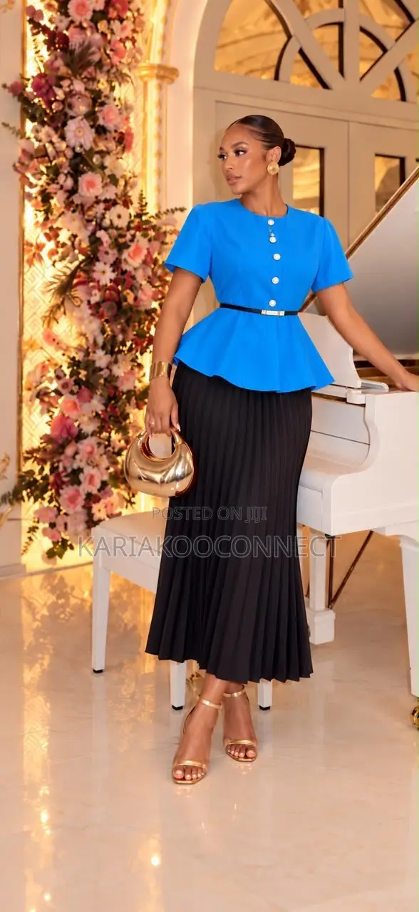 Elegant Peplum Top & Pleated Skirt Set