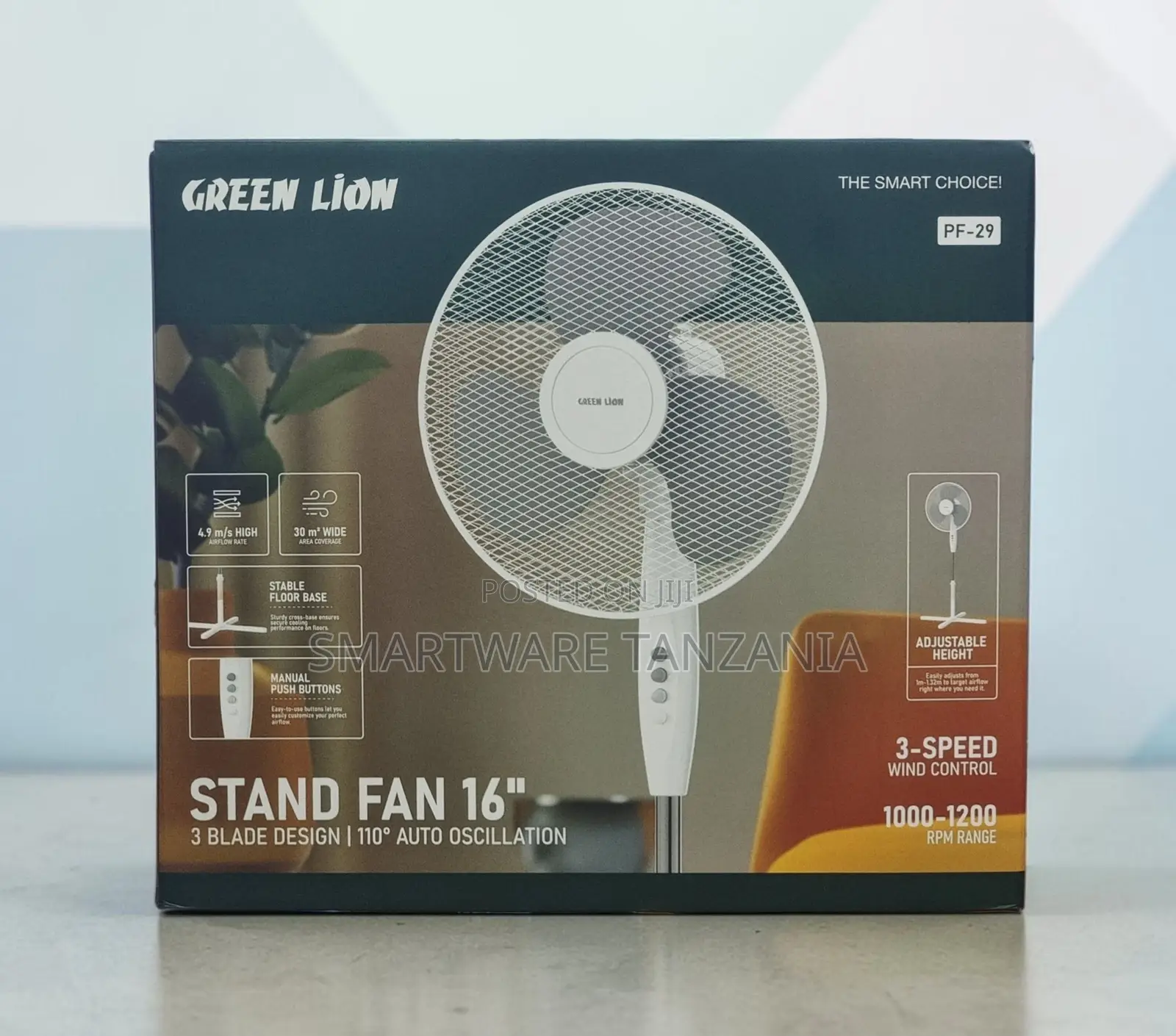Green Lion 16 Inch Stand Fan With 3 Blade Design and 110° Oscillation