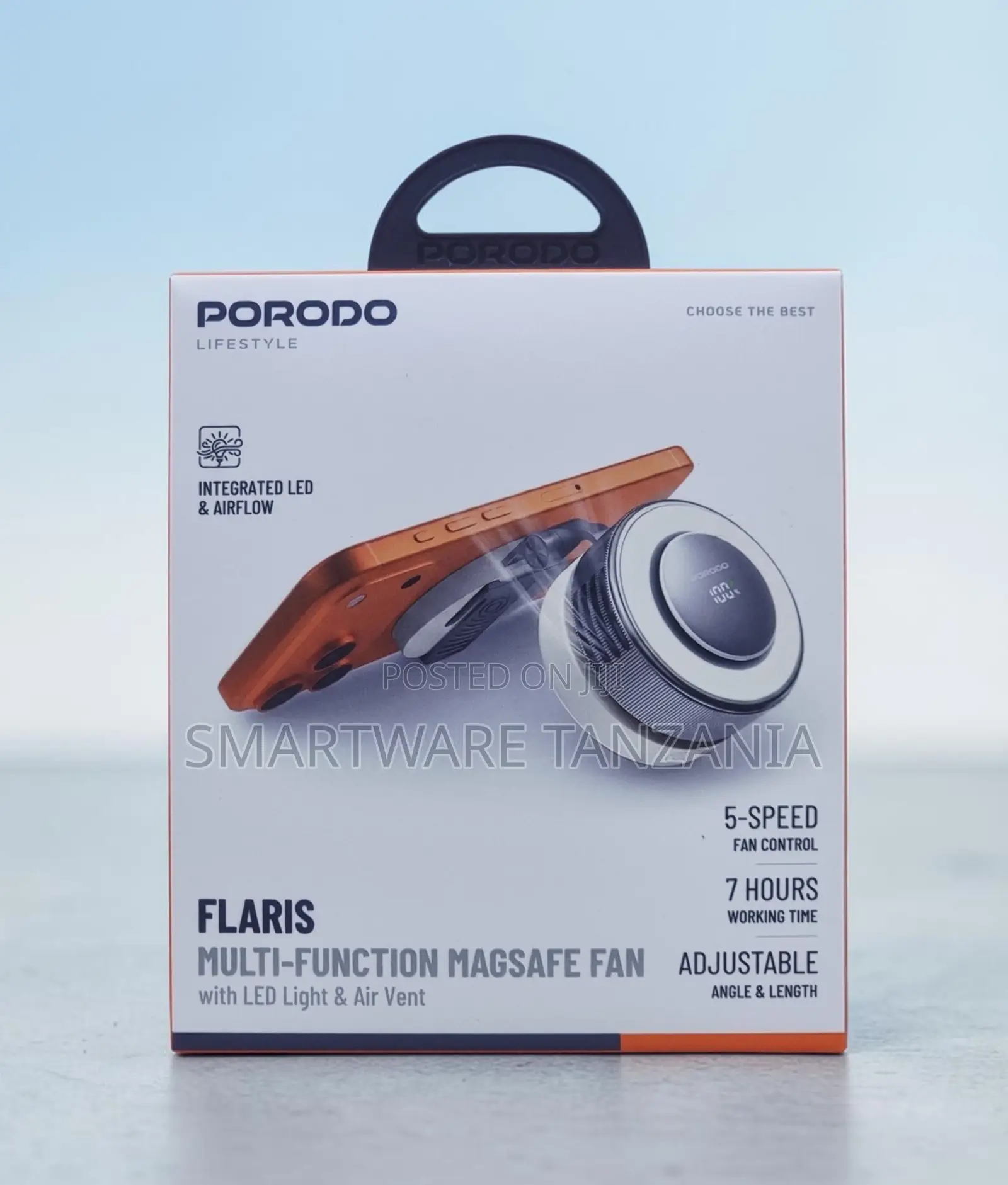 Porodo Flaris Multi-Function MagSafe Fan, LED Light, 5-Speed Control
