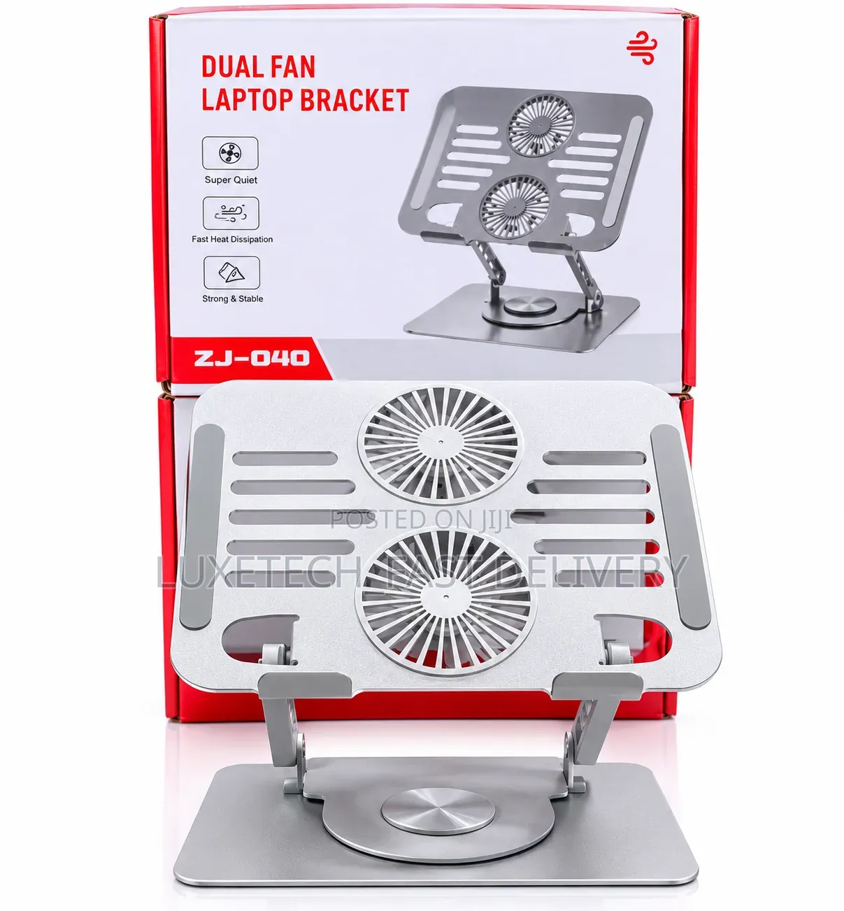 ZJ-040 Dual Fan Laptop Stand –360° Rotating Adjustable Cooling Bracket