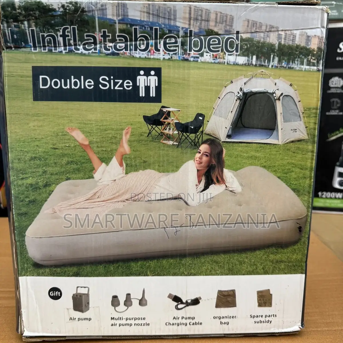Double Size Inflatable Bed With Air Pump, Nozzle, Organizer Bag