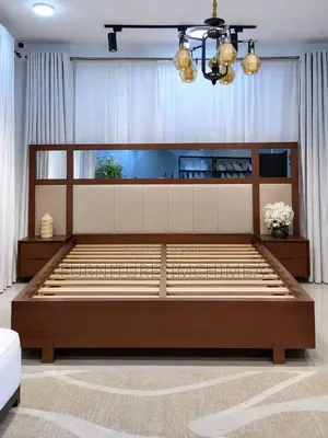 Hardwood Bed and Mirror