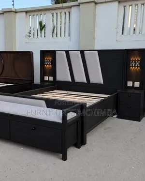 Hardwood Bed and Mirror
